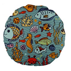 Cartoon Underwater Seamless Pattern With Crab Fish Seahorse Coral Marine Elements Large 18  Premium Flano Round Cushions by Grandong