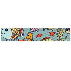 Cartoon Underwater Seamless Pattern With Crab Fish Seahorse Coral Marine Elements Large Premium Plush Fleece Scarf  by Grandong