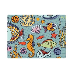 Cartoon Underwater Seamless Pattern With Crab Fish Seahorse Coral Marine Elements Premium Plush Fleece Blanket (mini) by Grandong