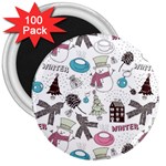 Christmas Themed Collage Winter House New Year 3  Magnets (100 pack) Front