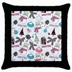 Christmas Themed Collage Winter House New Year Throw Pillow Case (black) by Grandong