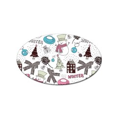 Christmas Themed Collage Winter House New Year Sticker Oval (100 Pack) by Grandong