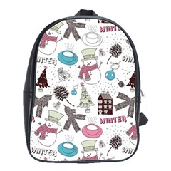 Christmas Themed Collage Winter House New Year School Bag (large) by Grandong