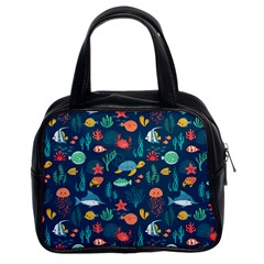 Variety Of Fish Illustration Turtle Jellyfish Art Texture Classic Handbag (two Sides)