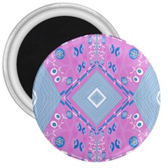 Bohemian Chintz Illustration Pink Blue White 3  Magnets