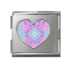 Bohemian Chintz Illustration Pink Blue White Mega Link Heart Italian Charm (18mm) by Mazipoodles