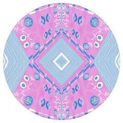 Bohemian Chintz Illustration Pink Blue White Round Trivet by Mazipoodles