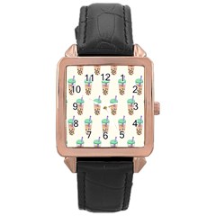 Cute boba Rose Gold Leather Watch 