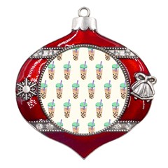 Cute Boba Metal Snowflake And Bell Red Ornament