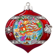 Supersonic Mermaid Chaser Metal Snowflake And Bell Red Ornament by chellerayartisans
