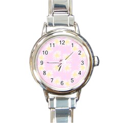 Mazipoodles Bold Daisies Pink Round Italian Charm Watch by Mazipoodles