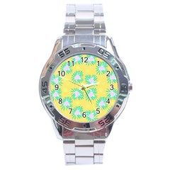 Mazipoodles Bold Daises Yellow Stainless Steel Analogue Watch by Mazipoodles