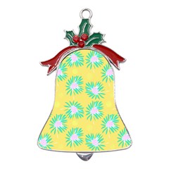 Mazipoodles Bold Daises Yellow Metal Holly Leaf Bell Ornament by Mazipoodles