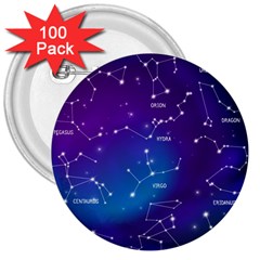 Realistic Night Sky With Constellations 3  Buttons (100 Pack)  by Cowasu