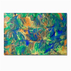 Blue On Green Flow Postcard 4 x 6  (pkg Of 10) by kaleidomarblingart