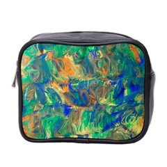 Blue On Green Flow Mini Toiletries Bag (two Sides) by kaleidomarblingart