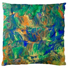 Blue On Green Flow Large Cushion Case (one Side) by kaleidomarblingart
