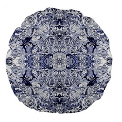 Blue Biro Arabesque Large 18  Premium Round Cushions by kaleidomarblingart