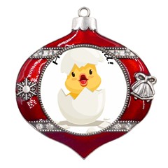 Cute Chick Metal Snowflake And Bell Red Ornament