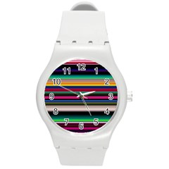 Horizontal Lines Colorful Round Plastic Sport Watch (m) by Grandong