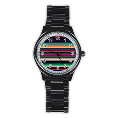 Horizontal Lines Colorful Stainless Steel Round Watch by Grandong