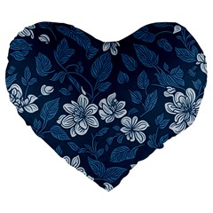 Pattern Flowers Design Nature Large 19  Premium Flano Heart Shape Cushions