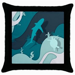 Ocean Turtle Shark Sea Life Sea Throw Pillow Case (black) by pakminggu