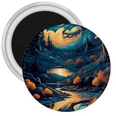 Forest River Night Evening Moon 3  Magnets by pakminggu