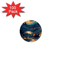 Forest River Night Evening Moon 1  Mini Magnets (100 Pack)  by pakminggu