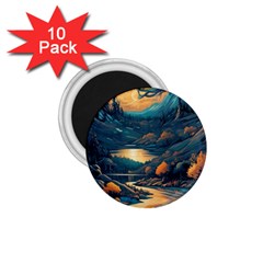 Forest River Night Evening Moon 1.75  Magnets (10 pack) 