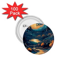 Forest River Night Evening Moon 1 75  Buttons (100 Pack)  by pakminggu