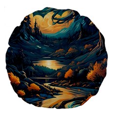 Forest River Night Evening Moon Large 18  Premium Round Cushions