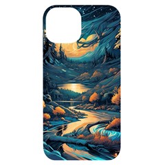 Forest River Night Evening Moon Iphone 14 Black Uv Print Case by pakminggu