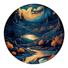 Forest River Night Evening Moon Round Glass Fridge Magnet (4 Pack) by pakminggu