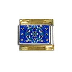 Oilpainting Blue Flowers In The Peaceful Night Gold Trim Italian Charm (9mm) by pepitasart