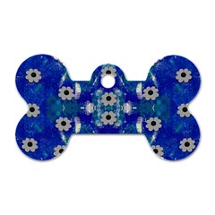 Oilpainting Blue Flowers In The Peaceful Night Dog Tag Bone (two Sides) by pepitasart