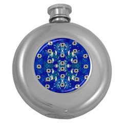 Oilpainting Blue Flowers In The Peaceful Night Round Hip Flask (5 Oz) by pepitasart