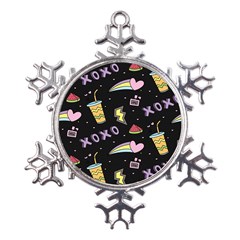 Cute-girl-things-seamless-background Metal Large Snowflake Ornament by pakminggu