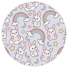 Seamless-pattern-with-cute-rabbit-character Round Trivet by pakminggu