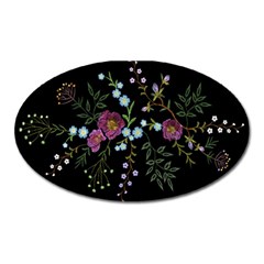 Embroidery-trend-floral-pattern-small-branches-herb-rose Oval Magnet by pakminggu