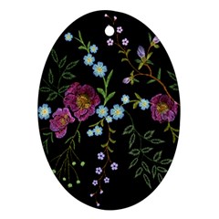 Embroidery-trend-floral-pattern-small-branches-herb-rose Oval Ornament (two Sides) by pakminggu