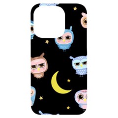 Cute-owl-doodles-with-moon-star-seamless-pattern Iphone 14 Pro Black Uv Print Case by pakminggu