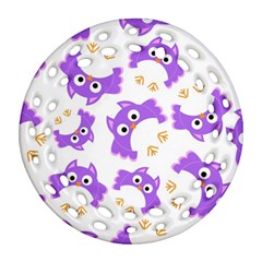 Purple-owl-pattern-background Ornament (round Filigree)