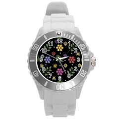 Embroidery-seamless-pattern-with-flowers Round Plastic Sport Watch (l) by pakminggu