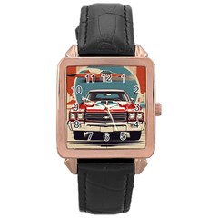 Car Vehicle Vintage Automobile Rose Gold Leather Watch  by Ravend