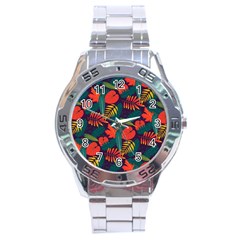 Leaves Pattern Seamless Stainless Steel Analogue Watch by Ravend