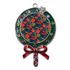 Leaves Pattern Seamless Metal X Mas Lollipop with Crystal Ornament