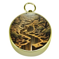 Landscape Mountains Forest Trees Nature Gold Compasses by Ravend