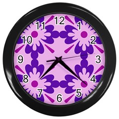 Pink And Purple Flowers Pattern Wall Clock (black) by shoopshirt