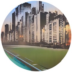 Building City Urban Path Road Skyline Wooden Puzzle Round by uniart180623